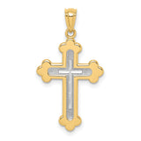 Polished Budded Cross Charm Pendant in Real 14k Multi-Tone Gold