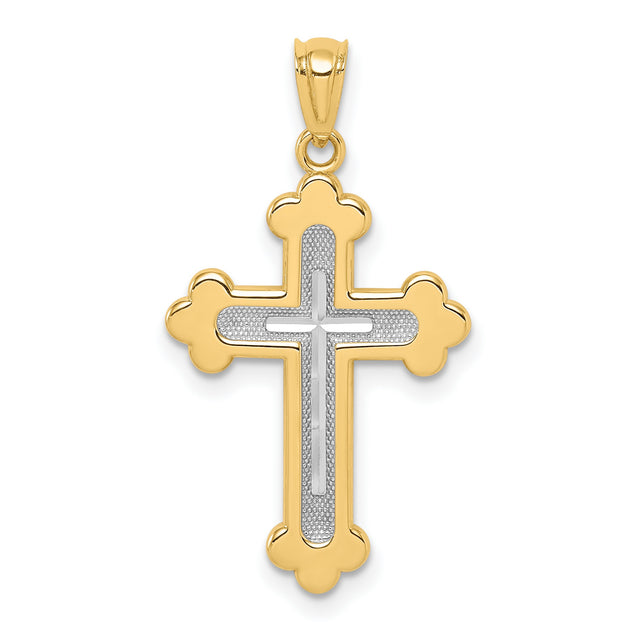 Polished Budded Cross Charm Pendant in Real 14k Multi-Tone Gold