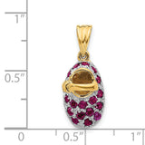Rhodolite Baby Shoe 15x10 mm Charm Pendant in Real 14k Multi-Tone Gold
