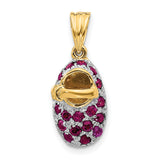 Rhodolite Baby Shoe 15x10 mm Charm Pendant in Real 14k Multi-Tone Gold