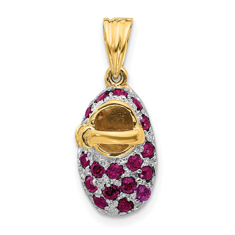 Rhodolite Baby Shoe 15x10 mm Charm Pendant in Real 14k Multi-Tone Gold