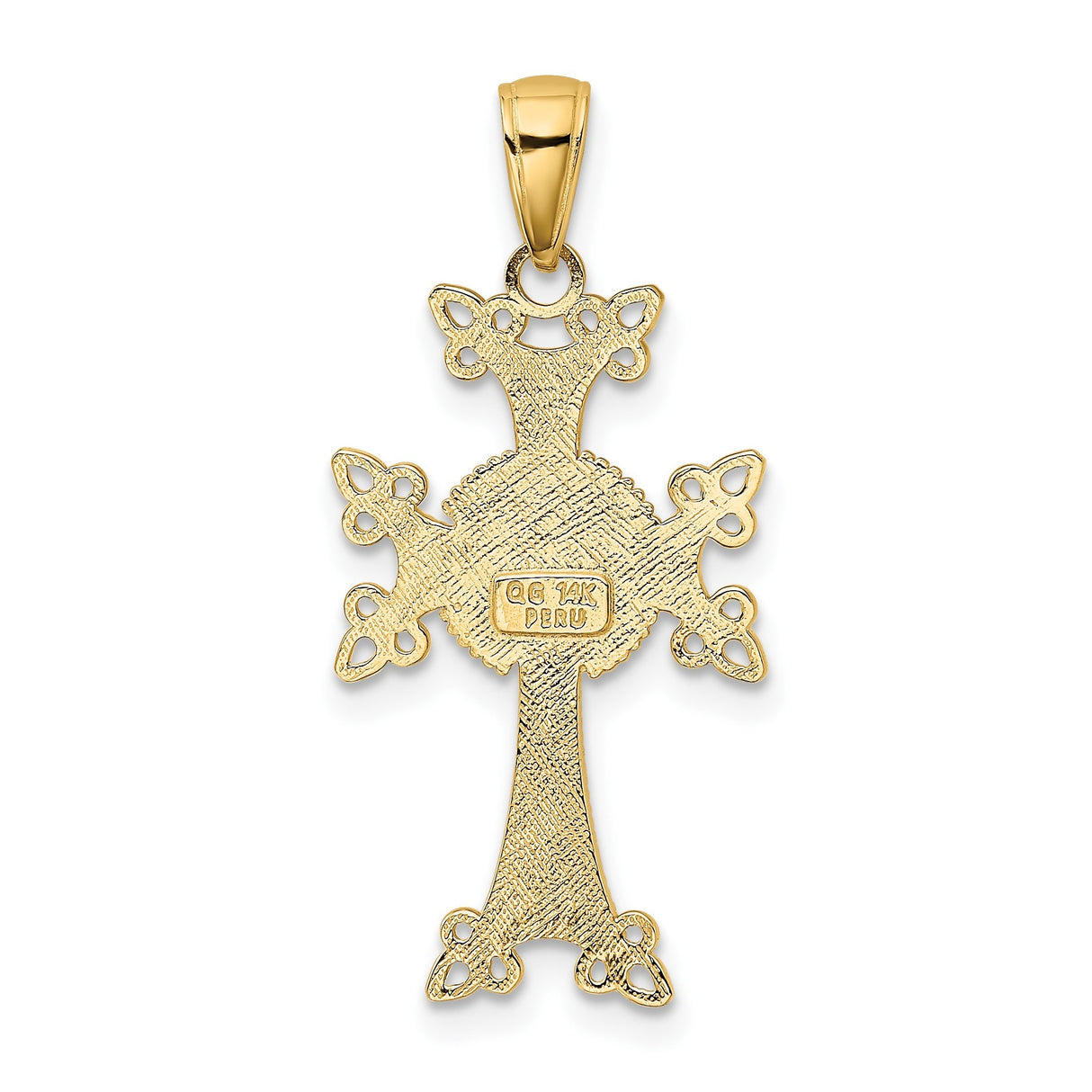 14k Yellow Gold Cross Pendant, Armenian Inspired Design with Textured Woven Detail