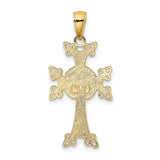 14k Yellow Gold Cross Pendant, Armenian Inspired Design with Textured Woven Detail