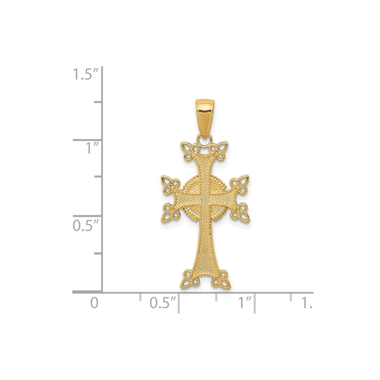 14k Yellow Gold Cross Pendant, Armenian Inspired Design with Textured Woven Detail