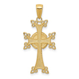 14k Yellow Gold Cross Pendant, Armenian Inspired Design with Textured Woven Detail