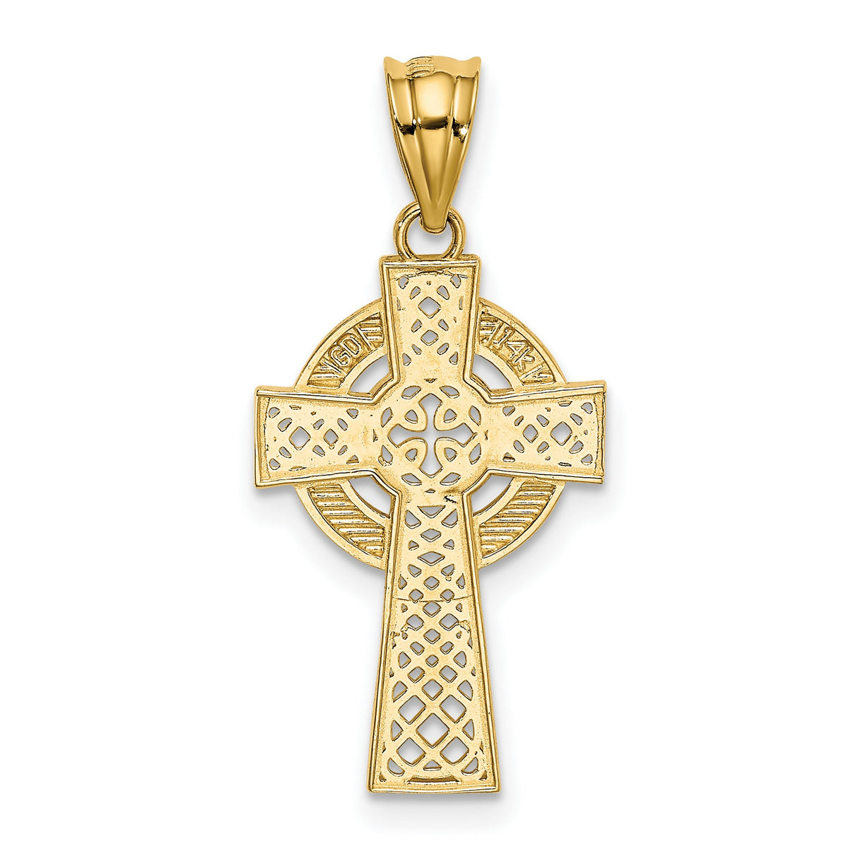 Polished Celtic Knot Iona High Cross Charm Pendant in Real 14k Yellow Gold