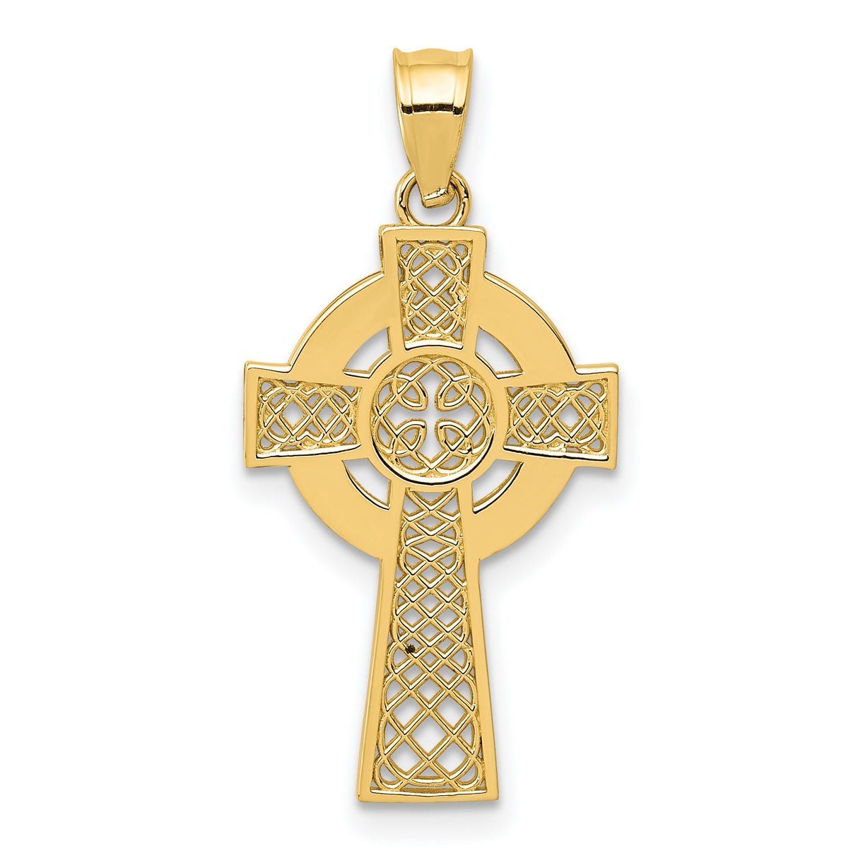 Polished Celtic Knot Iona High Cross Charm Pendant in Real 14k Yellow Gold