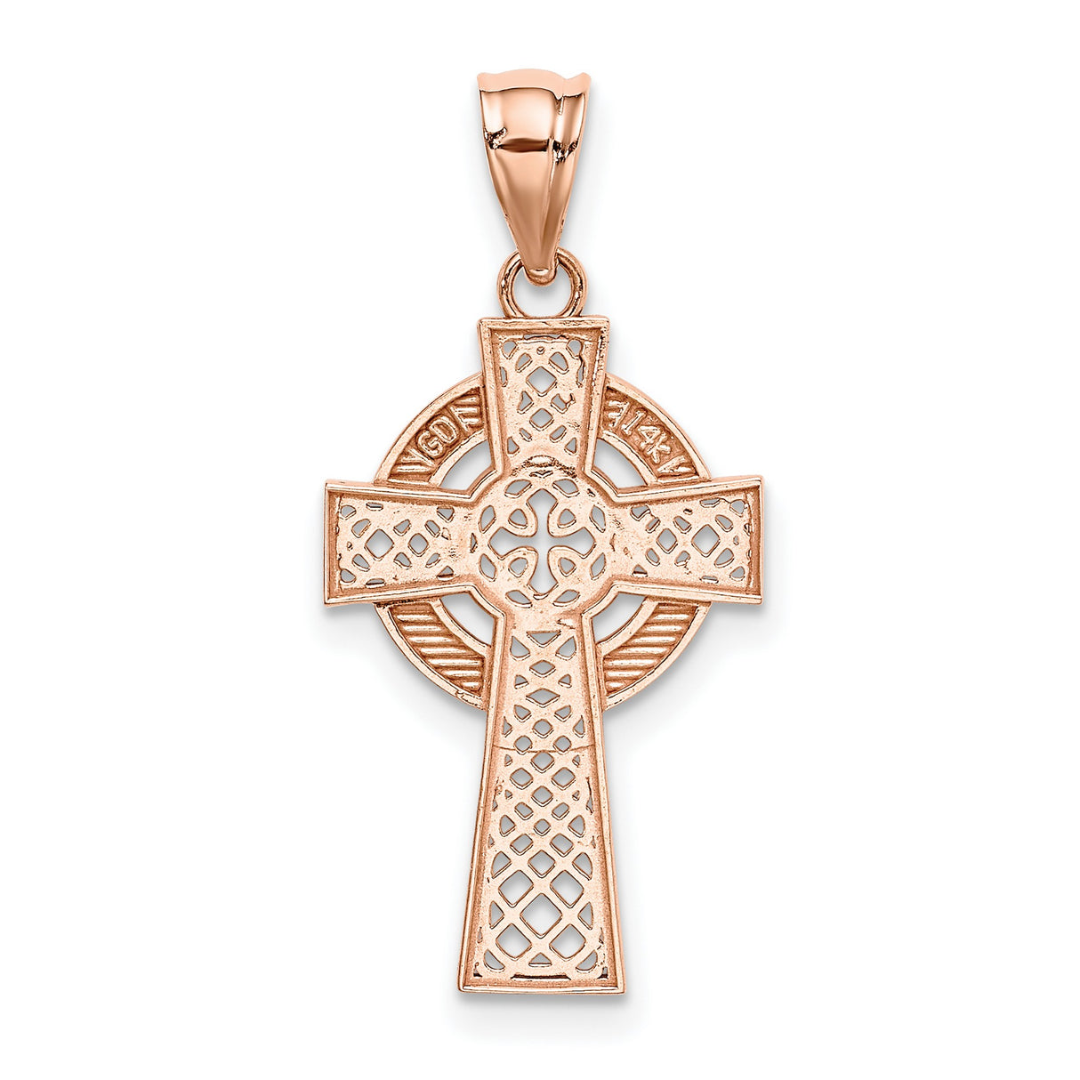 Polished Celtic Knot Iona High Cross Charm Pendant in Real 14k Rose Gold