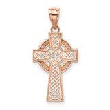 Polished Celtic Knot Iona High Cross Charm Pendant in Real 14k Rose Gold