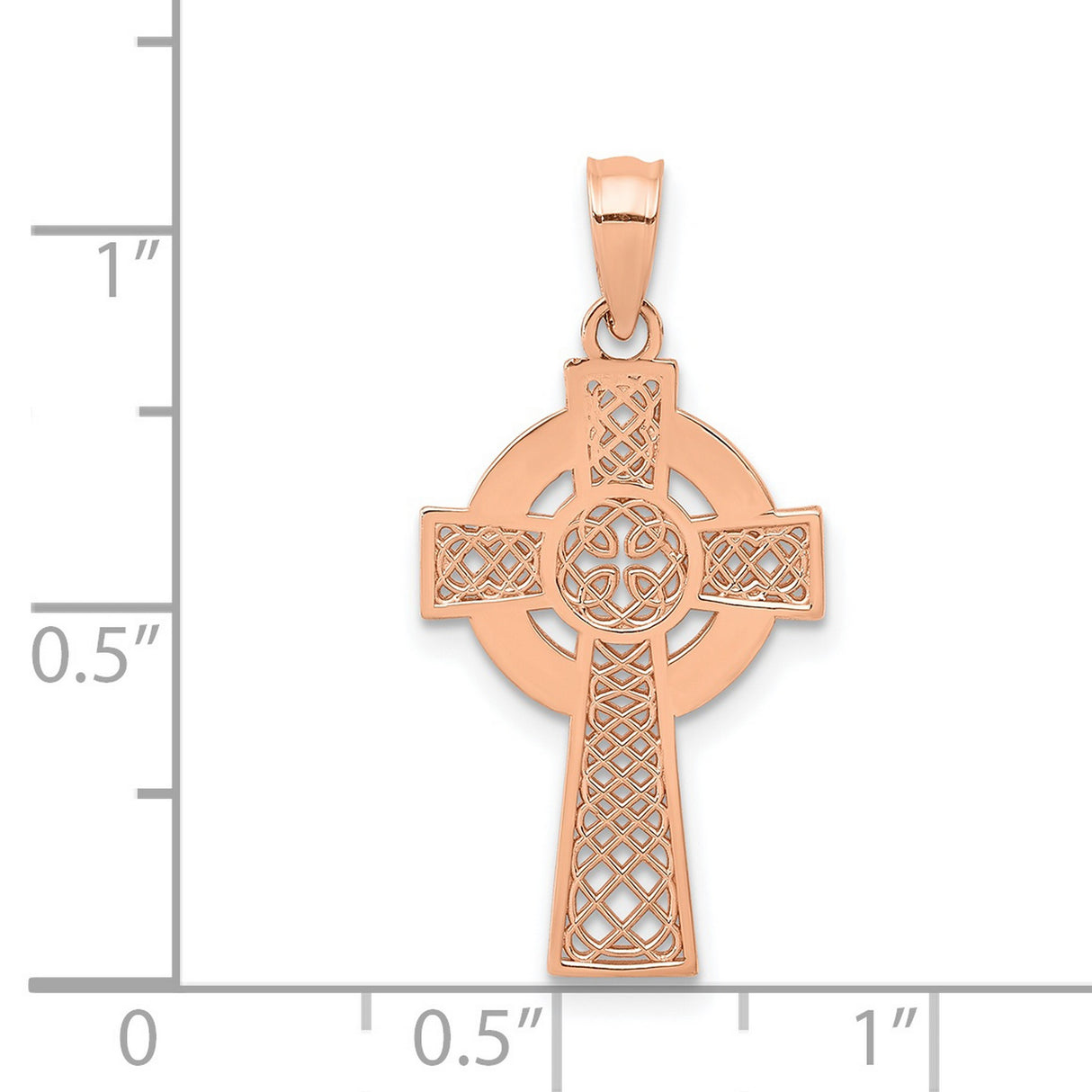 Polished Celtic Knot Iona High Cross Charm Pendant in Real 14k Rose Gold