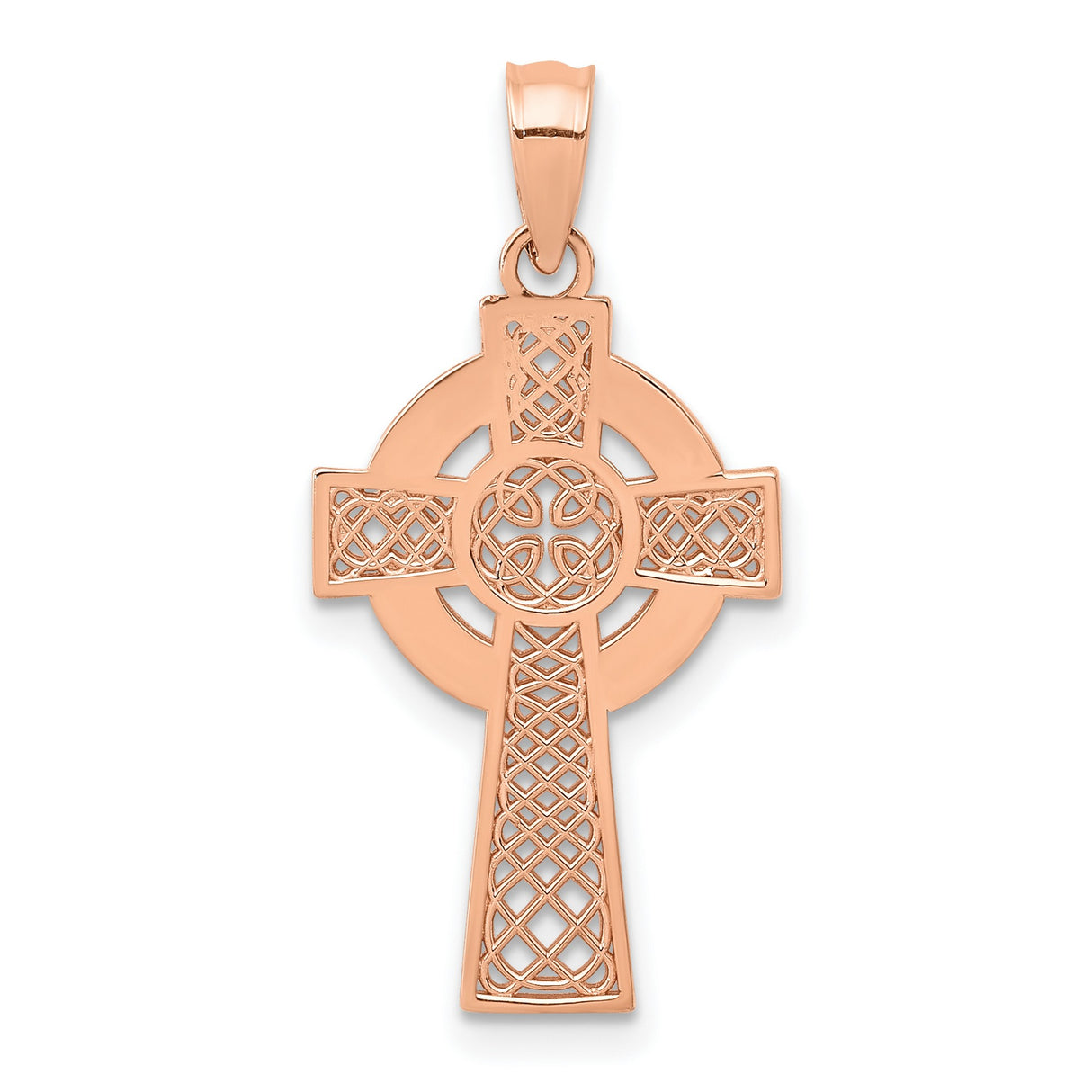 Polished Celtic Knot Iona High Cross Charm Pendant in Real 14k Rose Gold
