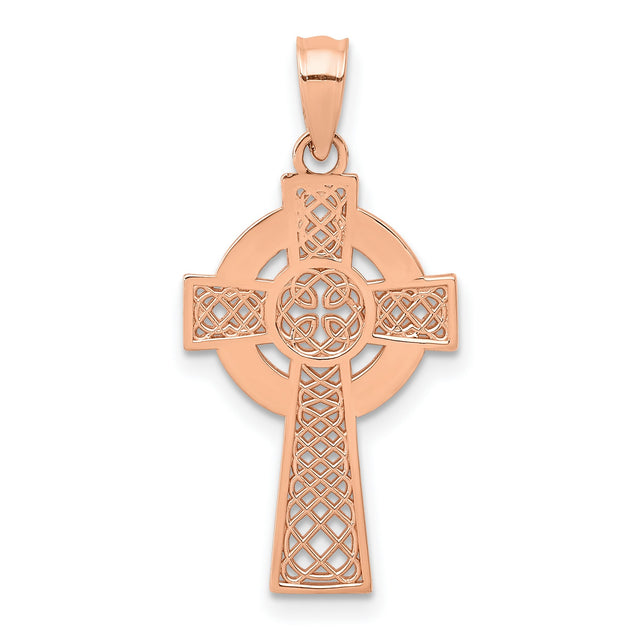 Polished Celtic Knot Iona High Cross Charm Pendant in Real 14k Rose Gold