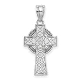 14k White Gold Celtic Cross Pendant with Woven Knot Detail and Oxidized Finish