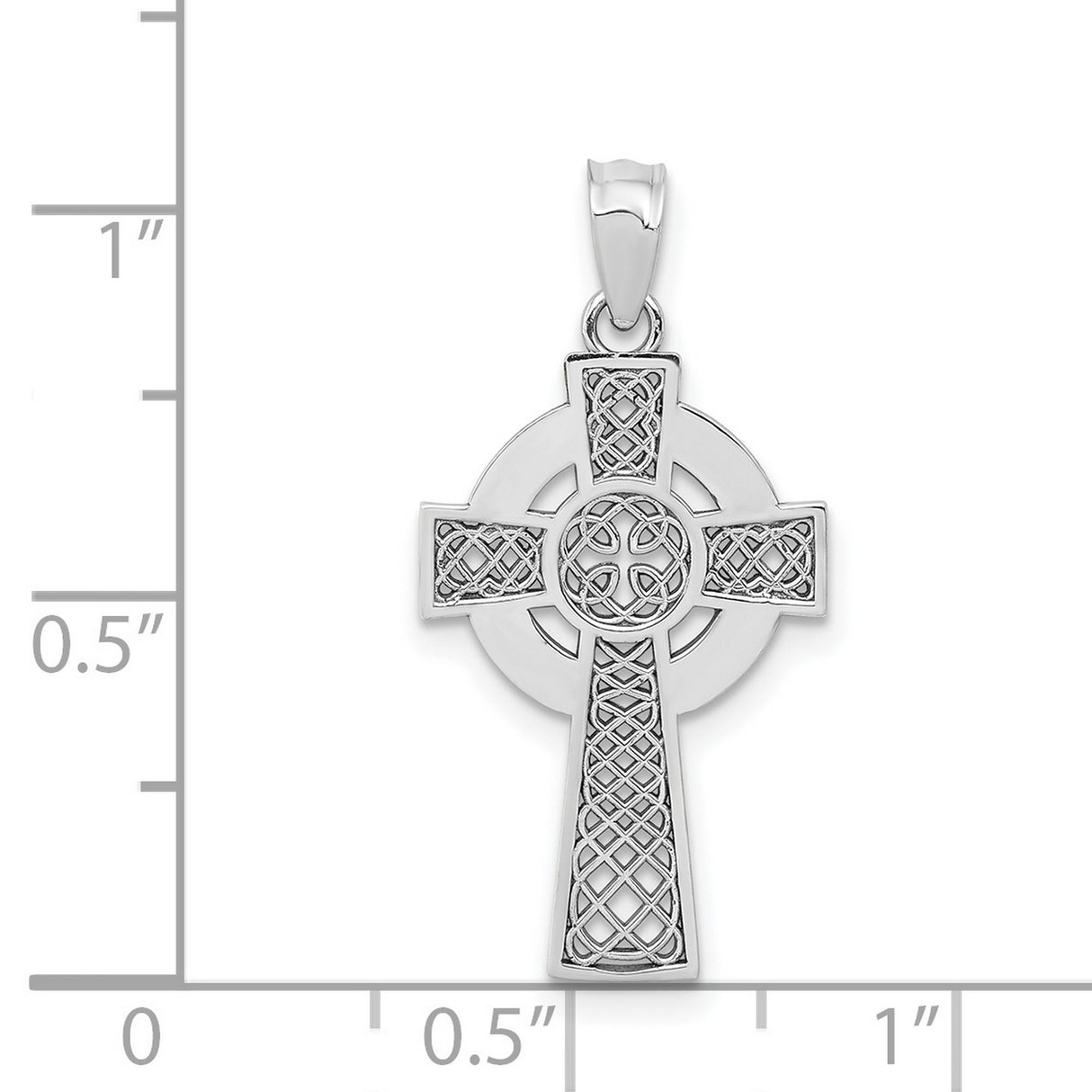14k White Gold Celtic Cross Pendant with Woven Knot Detail and Oxidized Finish