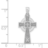 14k White Gold Celtic Cross Pendant with Woven Knot Detail and Oxidized Finish