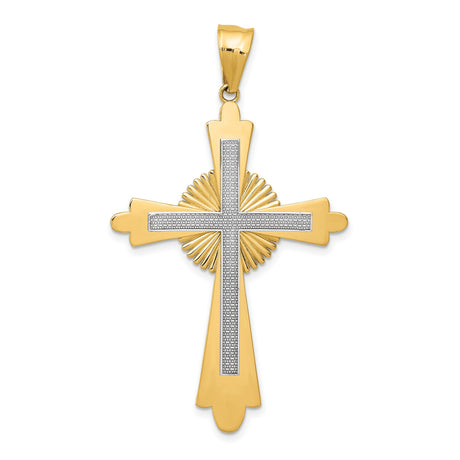 Polished Patonce Cross With Inset Textured Latin Cross Charm Pendant in Real 14k Multi-Tone Gold