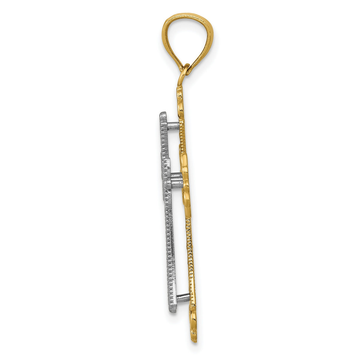Polished Filigree Budded Cross Charm Pendant in Real 14k Multi-Tone Gold