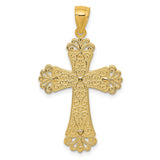 Polished Filigree Budded Cross Charm Pendant in Real 14k Multi-Tone Gold