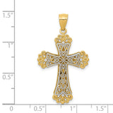 Polished Filigree Budded Cross Charm Pendant in Real 14k Multi-Tone Gold
