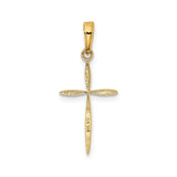 14k Yellow Gold Cross Pendant, Tapered Textured Polished Religious Charm for Men and Women