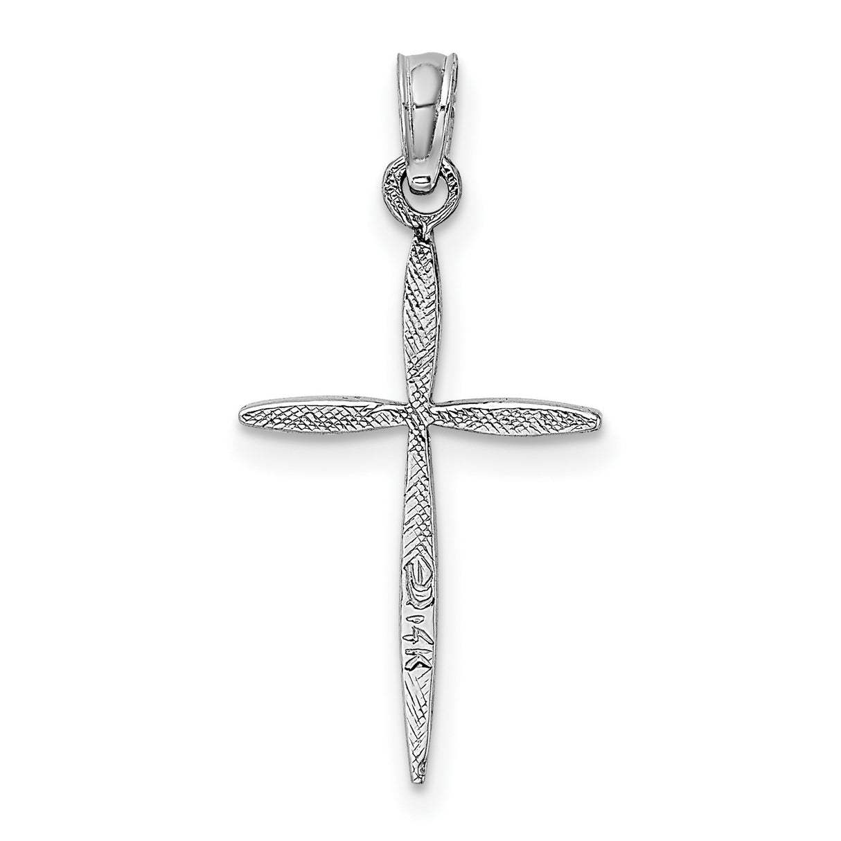 14k White Gold Cross Pendant, Polished Tapered Design, Slender Modern Style for Men and Women