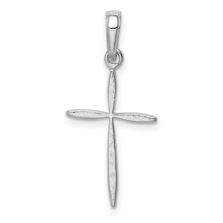 14k White Gold Cross Pendant, Polished Tapered Design, Slender Modern Style for Men and Women