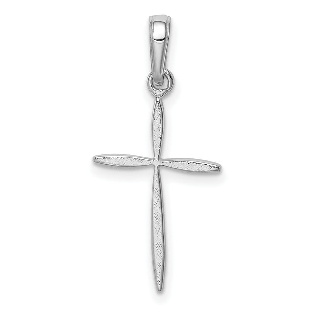 14k White Gold Cross Pendant, Polished Tapered Design, Slender Modern Style for Men and Women