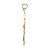 Saint Benedict and Words Key Shaped Cross Charm Pendant in Real 14k Multi-Tone Gold
