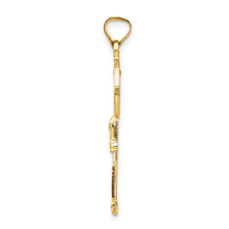 14k Two-Tone Gold Saint Benedict Cross Pendant, Filigree Key Design, Catholic Medallion for Men and Women