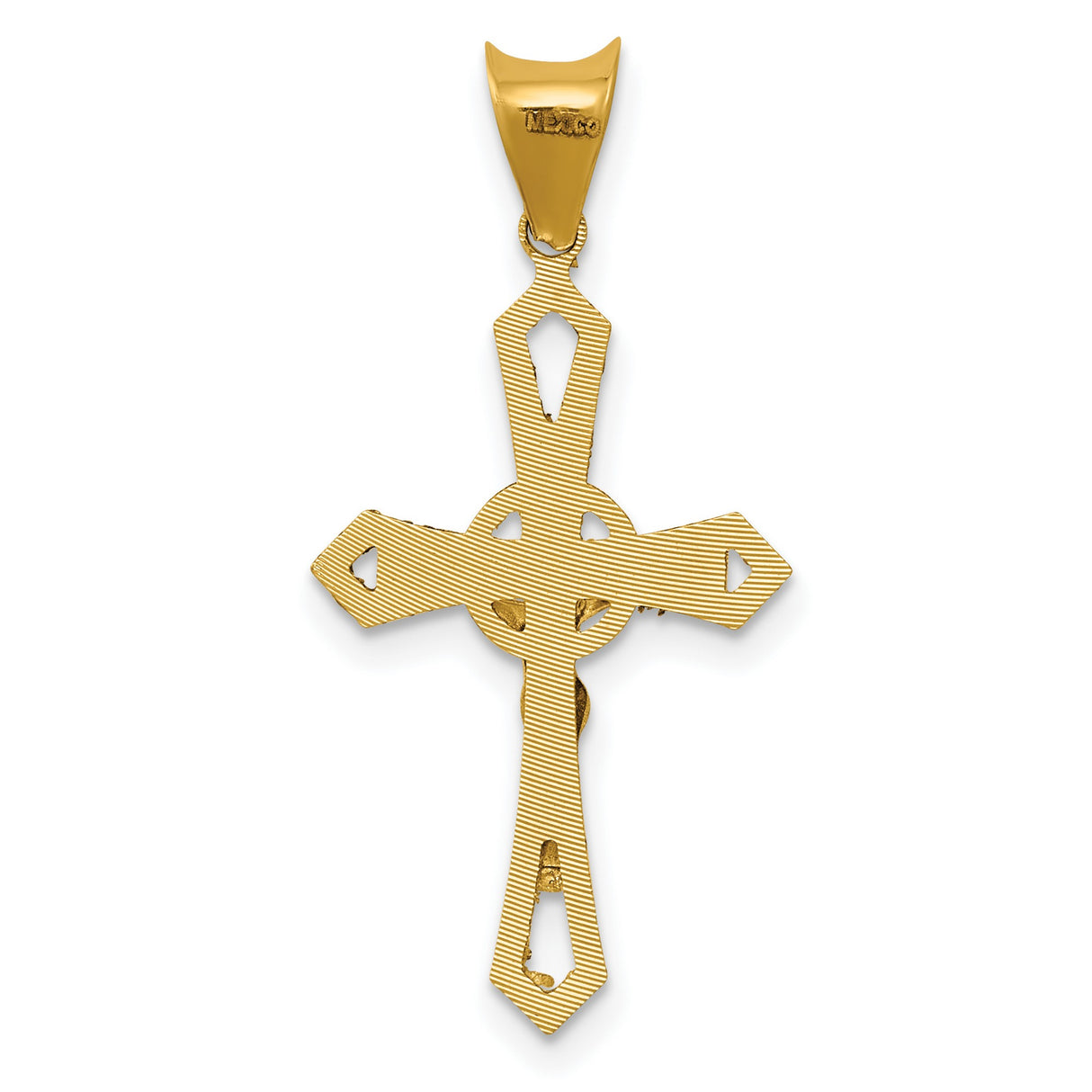 With Rhodium Passion Crucifix Charm Pendant in Real 14k Multi-Tone Gold