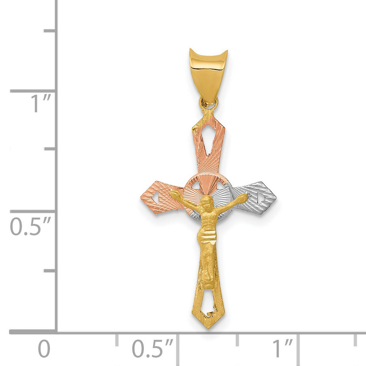With Rhodium Passion Crucifix Charm Pendant in Real 14k Multi-Tone Gold