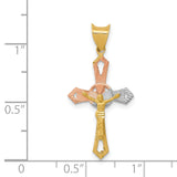 With Rhodium Passion Crucifix Charm Pendant in Real 14k Multi-Tone Gold