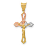 With Rhodium Passion Crucifix Charm Pendant in Real 14k Multi-Tone Gold