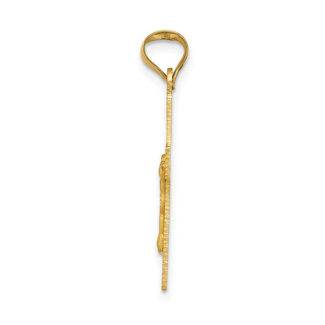 14k Yellow Gold Crucifix Pendant with Raised Jesus Design, Satin Polished Cross Charm