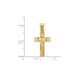 14k Yellow Gold Crucifix Pendant with Raised Jesus Design, Satin Polished Cross Charm