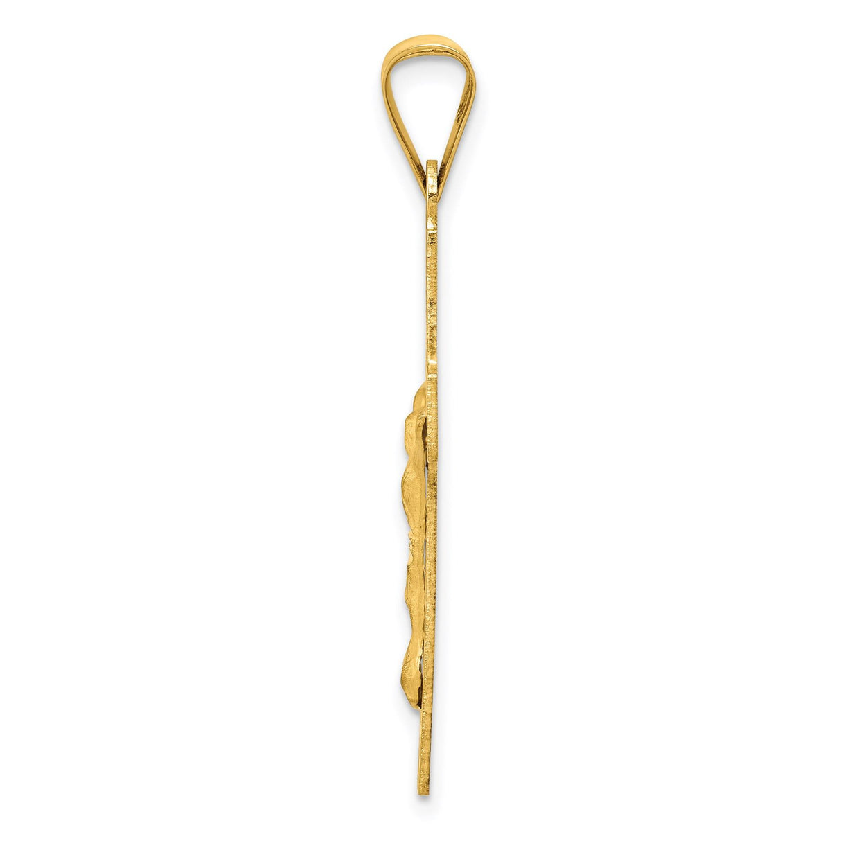 14k Yellow Gold Crucifix Cross Pendant with Satin Finish Featuring Jesus Design