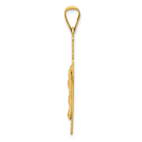 14k Yellow Gold Crucifix Cross Pendant with Satin Finish Featuring Jesus Design