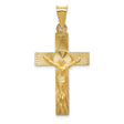 14k Yellow Gold Crucifix Cross Pendant with Satin Finish Featuring Jesus Design