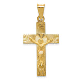 14k Yellow Gold Crucifix Cross Pendant with Satin Finish Featuring Jesus Design