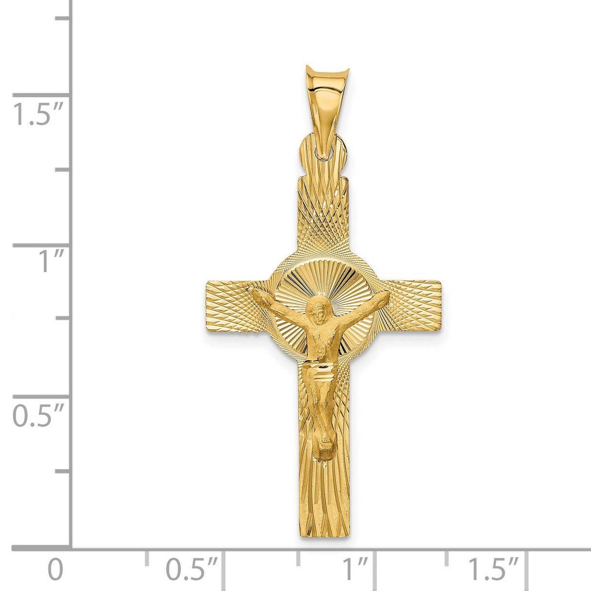 14k Yellow Gold Crucifix Pendant with Christ Figure, High Polish Satin Finish Spiritual Jewelry