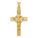 14k Yellow Gold Crucifix Pendant with Christ Figure, High Polish Satin Finish Spiritual Jewelry