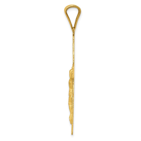 14k Yellow Gold Crucifix Pendant with Satin Finish and High Polish Detail