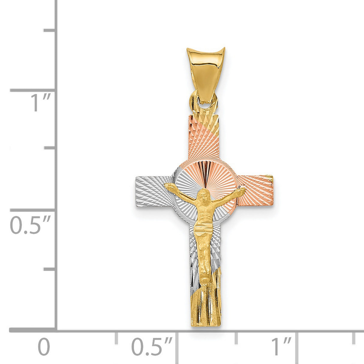 With Rhodium Latin Crucifix Charm Pendant in Real 14k Multi-Tone Gold