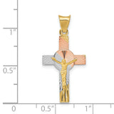 With Rhodium Latin Crucifix Charm Pendant in Real 14k Multi-Tone Gold