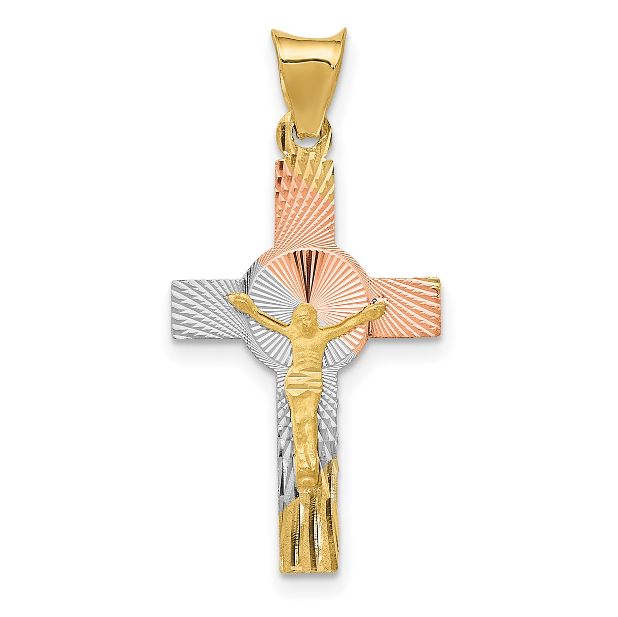 With Rhodium Latin Crucifix Charm Pendant in Real 14k Multi-Tone Gold