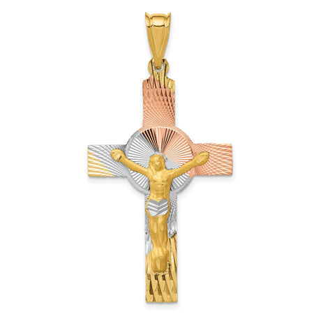 14k Multi-Tone Gold Crucifix Pendant with Latin Cross Design for Men and Women