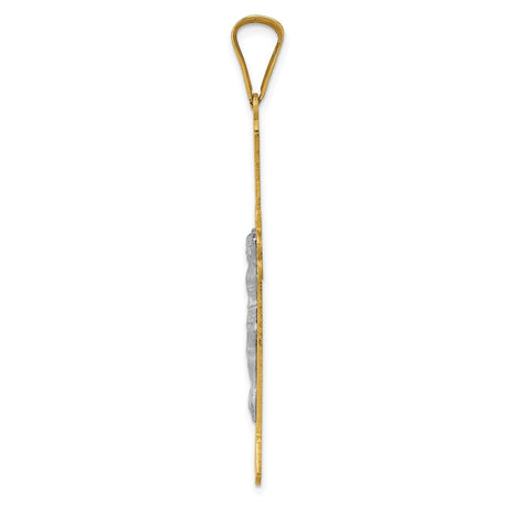 14k Multi-Tone Gold Crucifix Pendant, Beveled Edges Satin Sunburst Cross Design