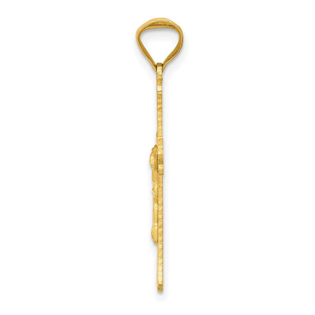 14k Yellow Gold Crucifix Cross Pendant with Fleur De Lis Design and Polished Satin Finish
