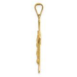 14k Yellow Gold Crucifix Pendant with Satin Polished Cross and Jesus Medallion