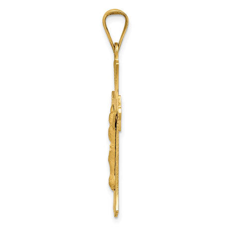 14k Yellow Gold Crucifix Pendant with Satin Polished Cross and Jesus Medallion